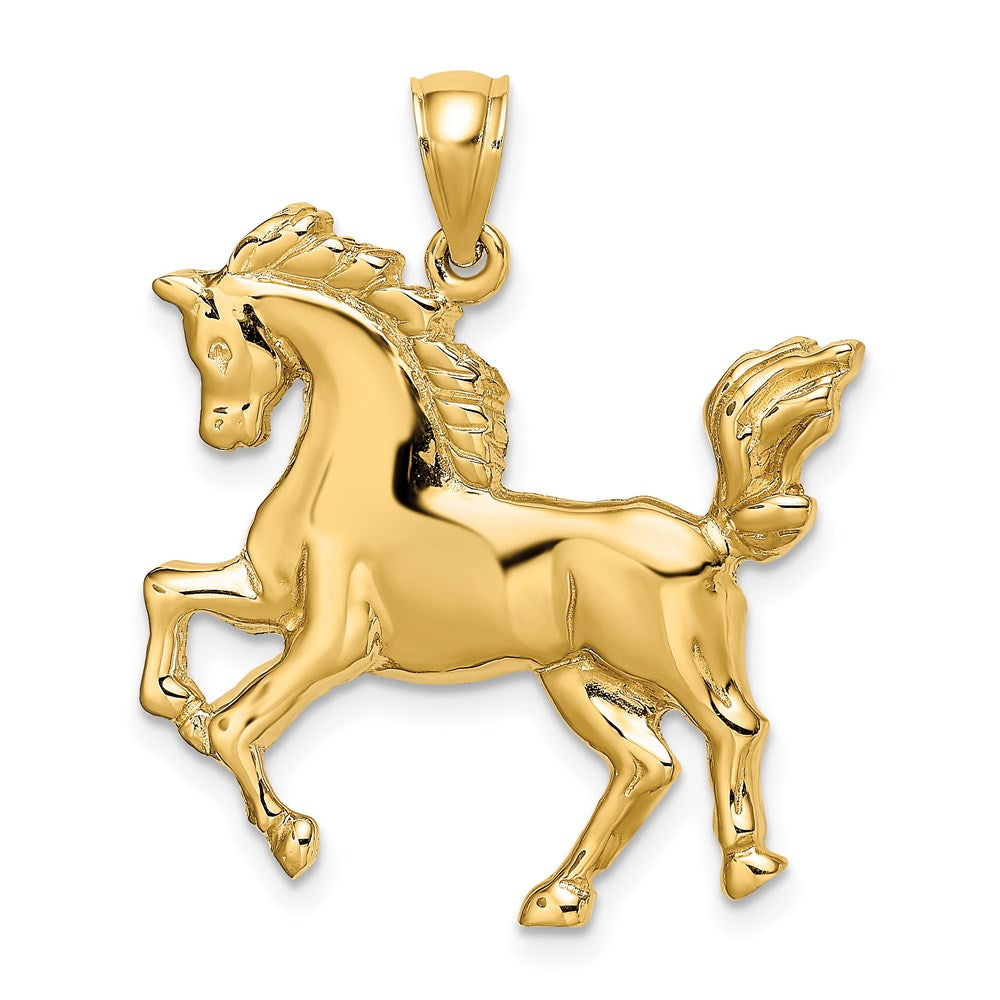 Gold Large Polished Horse Charm Necklace - Model K6543 - Charlie & Co. Jewelry