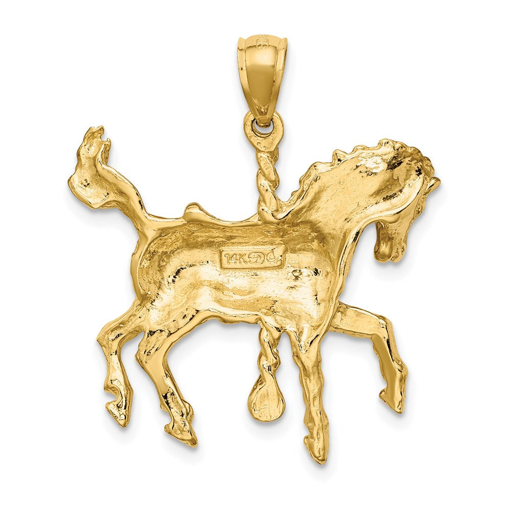 14K Gold Carousel Horse with Tail Up Pendant - Charlie & Co. Jewelry