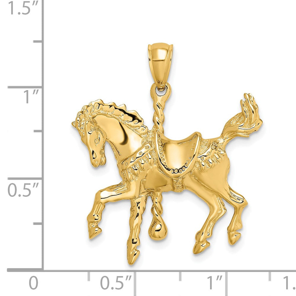 14K Gold Carousel Horse with Tail Up Pendant - Charlie & Co. Jewelry