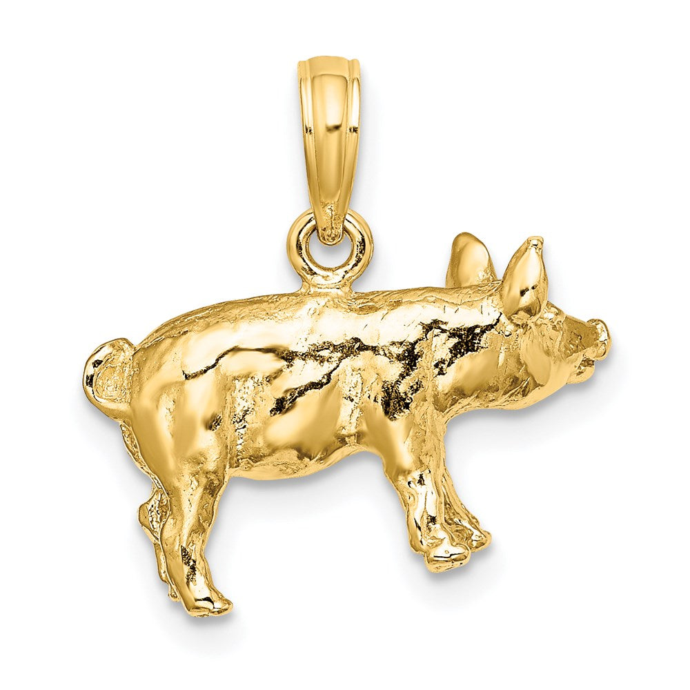 Gold 3-D Textured Farm Pig Charm Necklace - Model K6581 - Charlie & Co. Jewelry