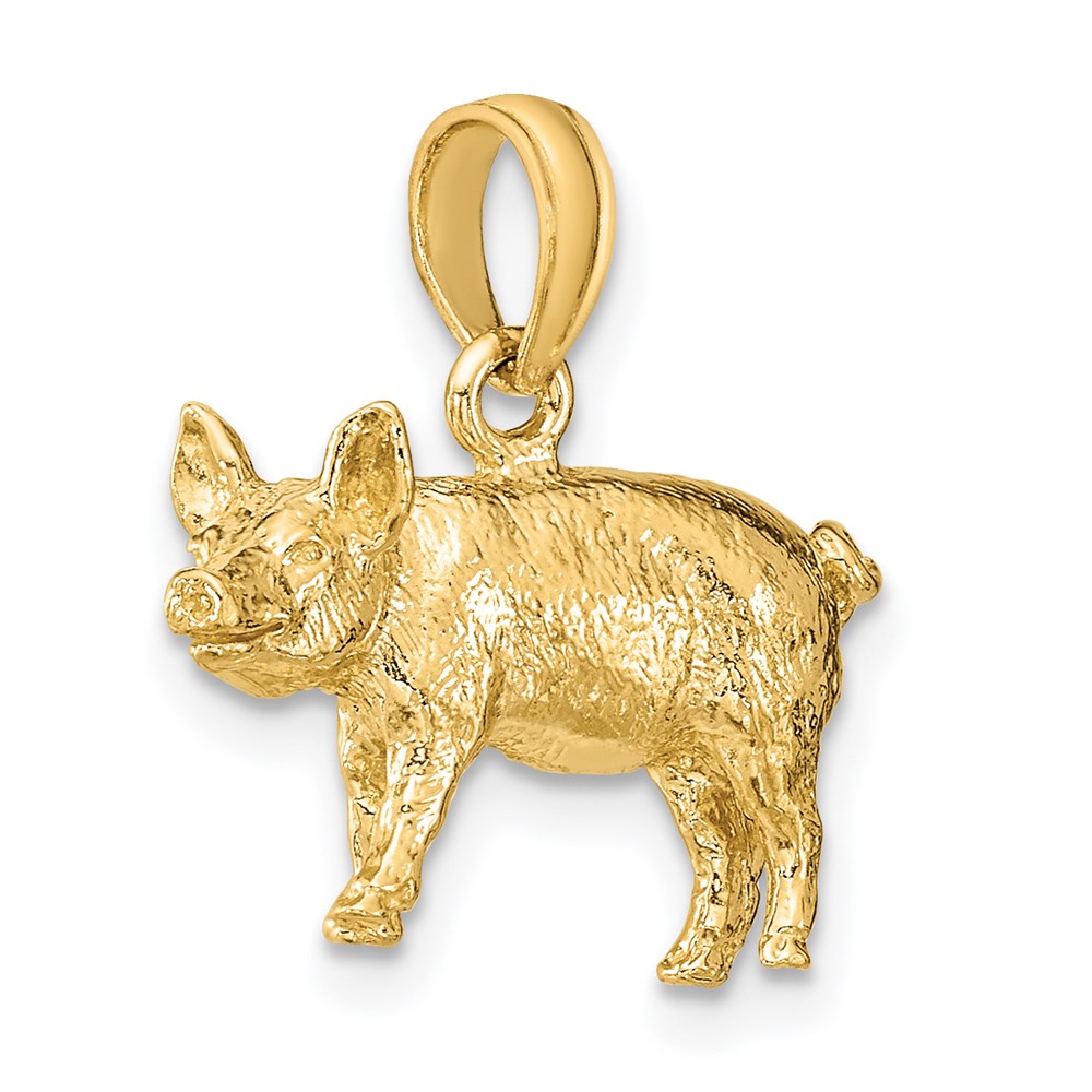 Gold 3-D Textured Farm Pig Charm Necklace - Model K6581 - Charlie & Co. Jewelry