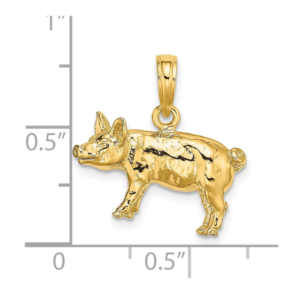 Gold 3-D Textured Farm Pig Charm Necklace - Model K6581 - Charlie & Co. Jewelry