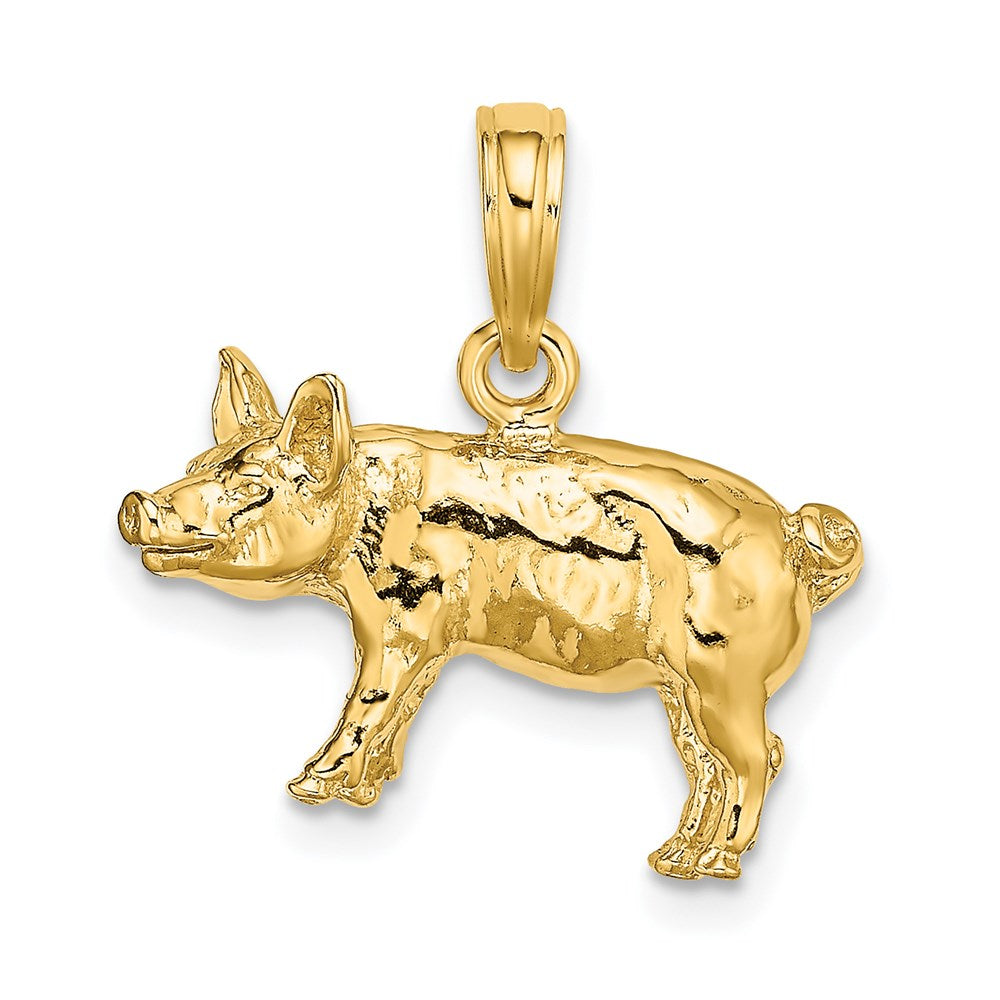 Gold 3-D Textured Farm Pig Charm Necklace - Model K6581 - Charlie & Co. Jewelry
