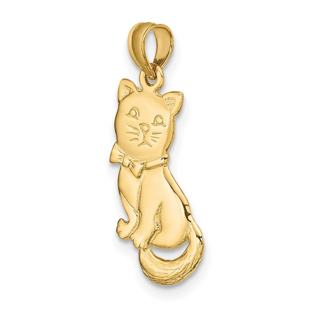 14k Gold 3-D Cat and Bow Sitting Cat Necklace Pendant - Charlie & Co. Jewelry
