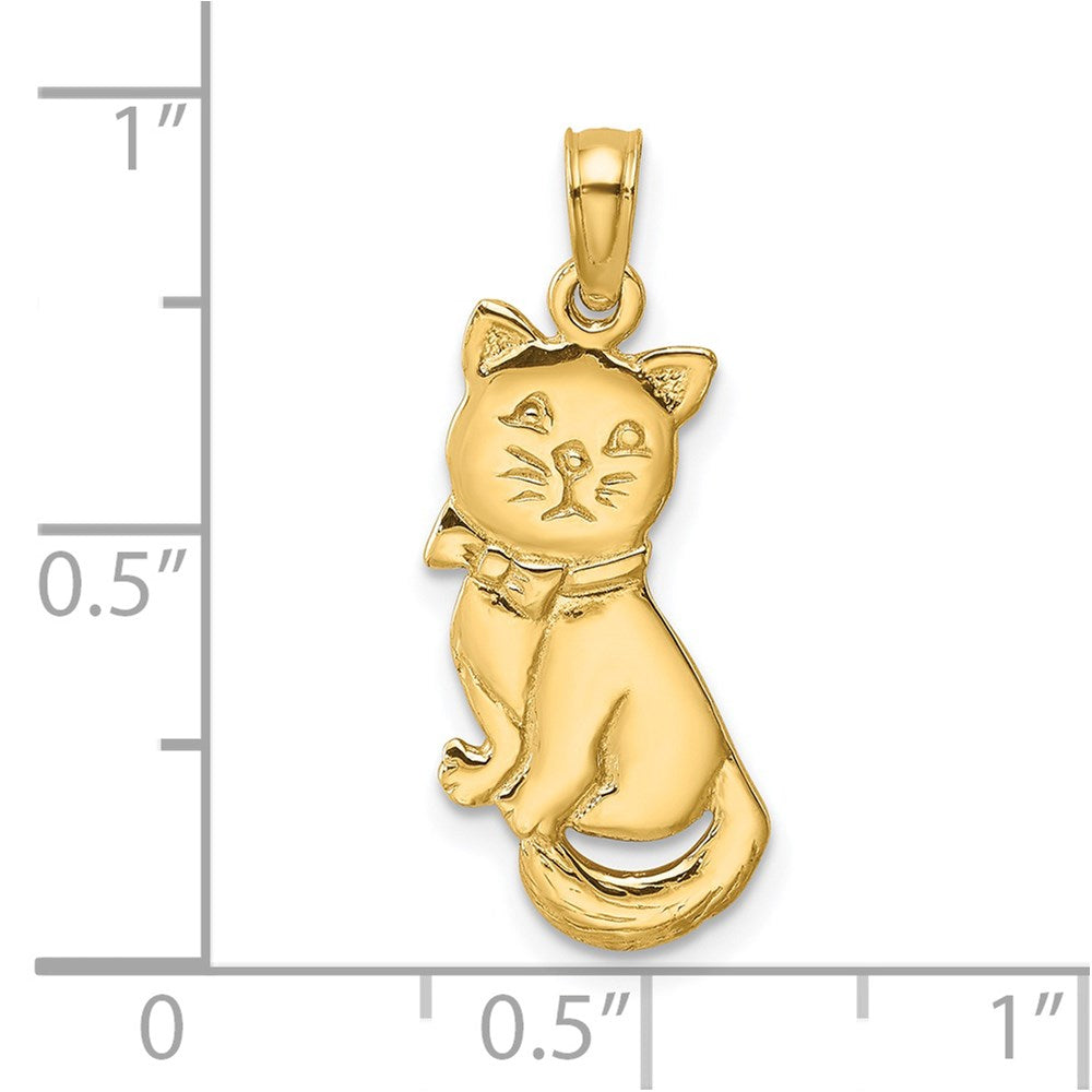 14k Gold 3-D Cat and Bow Sitting Cat Necklace Pendant - Charlie & Co. Jewelry