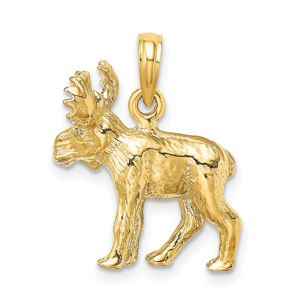 Gold 3-D Textured Moose Charm Necklace - Model K6606 - Charlie & Co. Jewelry