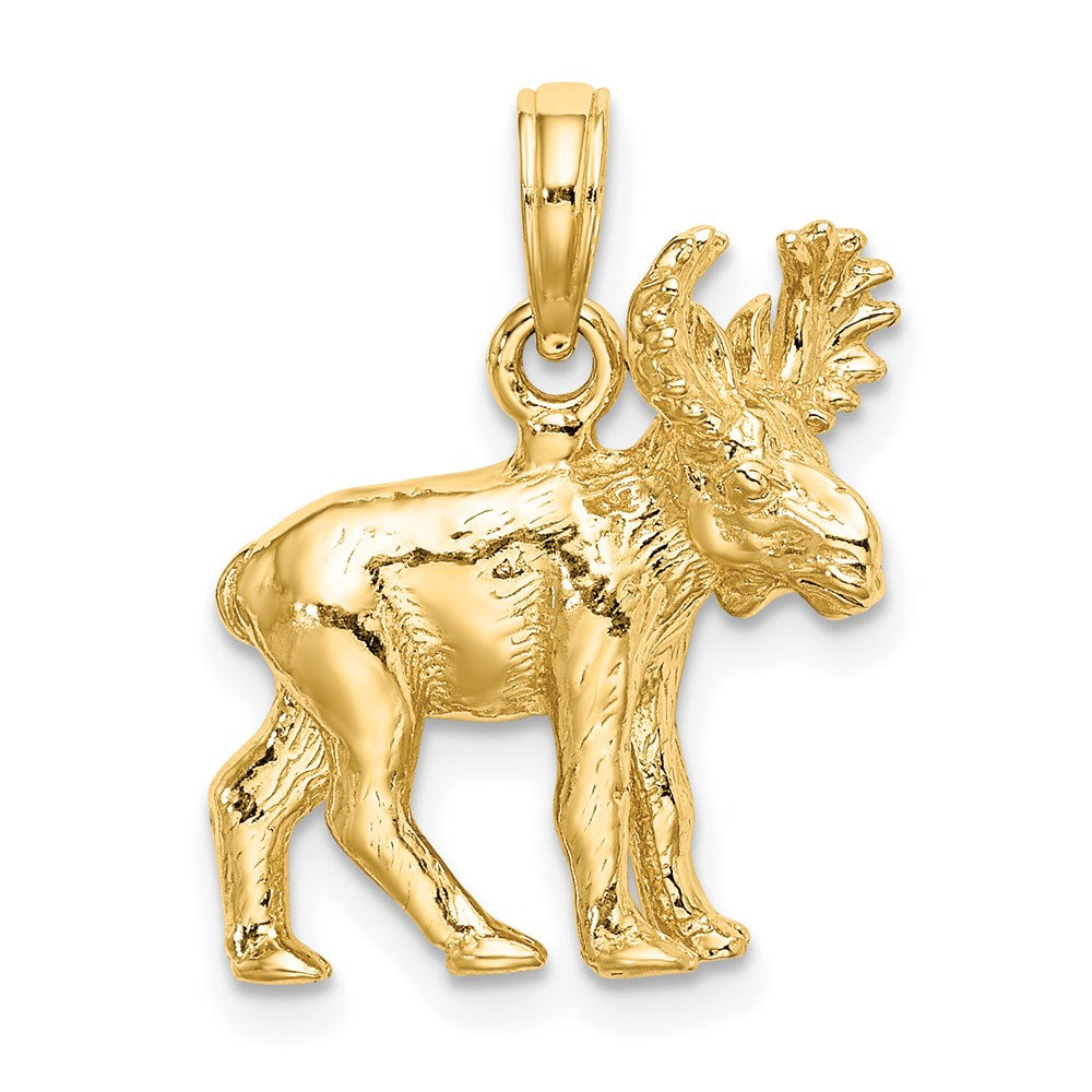 Gold 3-D Textured Moose Charm Necklace - Model K6606 - Charlie & Co. Jewelry