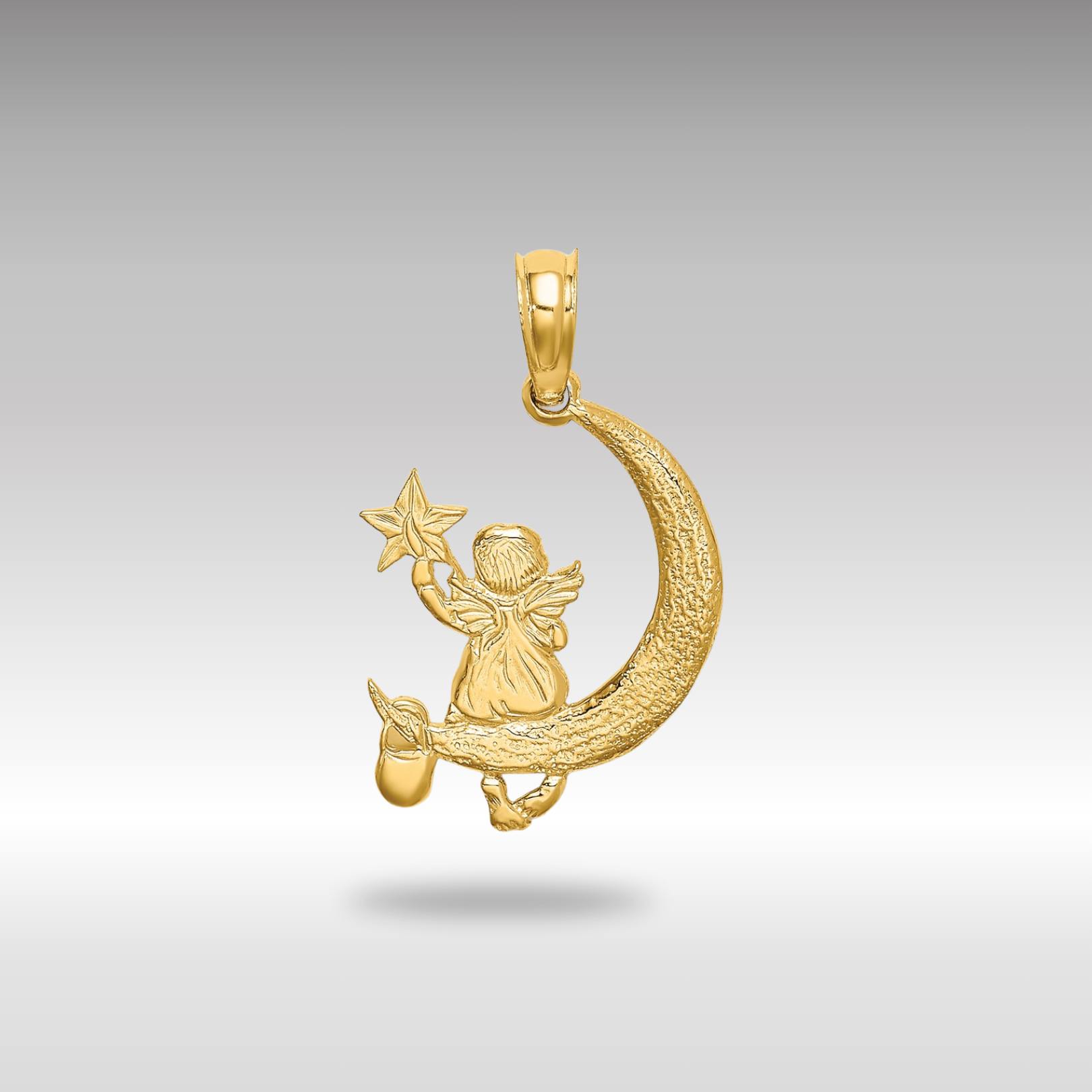 Gold Angel and Star Moon Necklace Pendant Model-K6615 - Charlie & Co. Jewelry