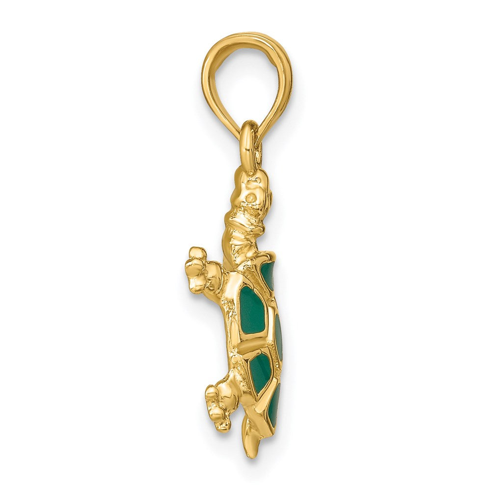 14K Gold with Green Enamel Land Turtle Charm - Charlie & Co. Jewelry