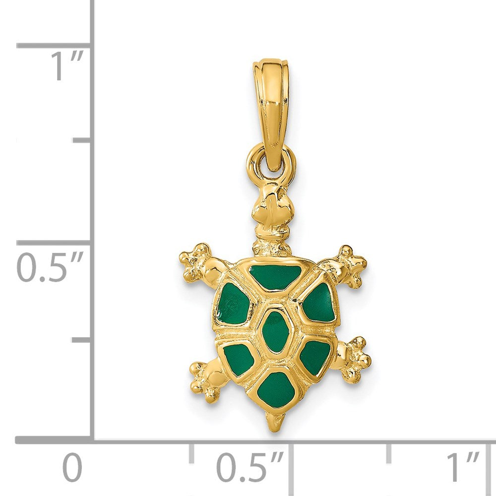 14K Gold with Green Enamel Land Turtle Charm - Charlie & Co. Jewelry
