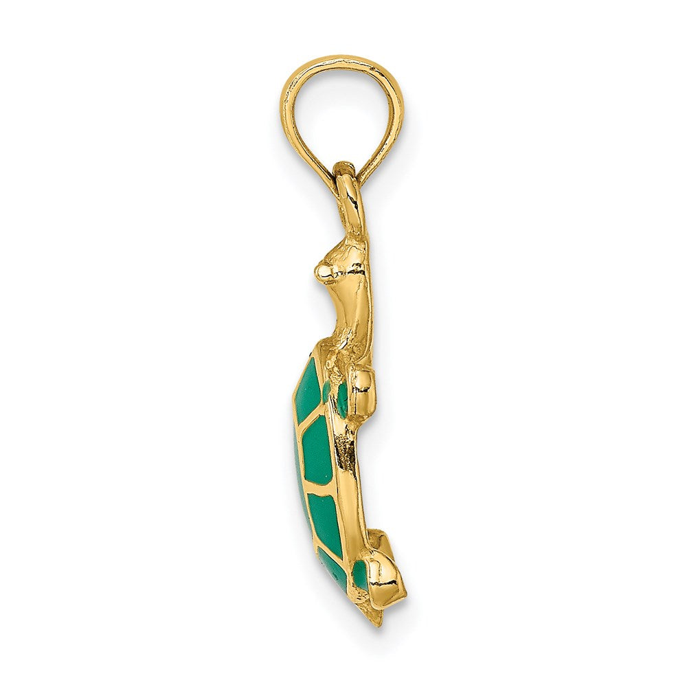 14K Gold Tortoise Pendant with Vibrant Green Enamel - Charlie & Co. Jewelry
