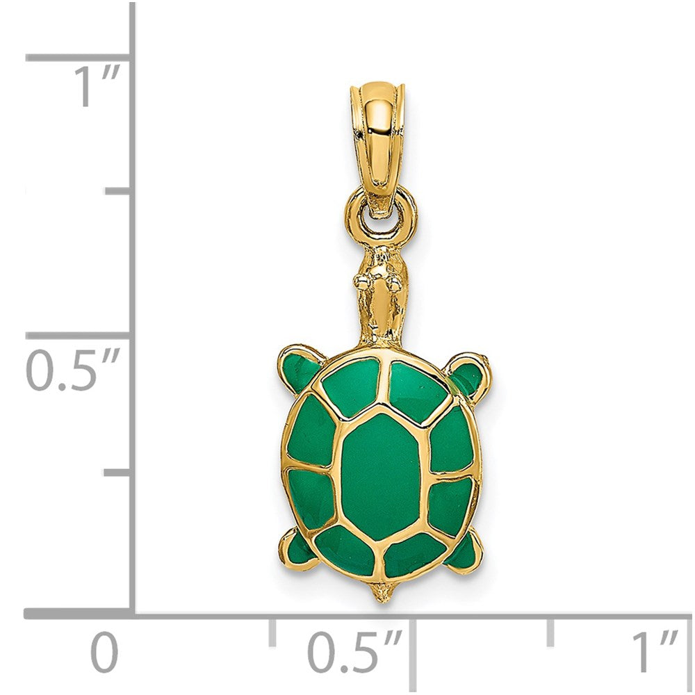 14K Gold Tortoise Pendant with Vibrant Green Enamel - Charlie & Co. Jewelry