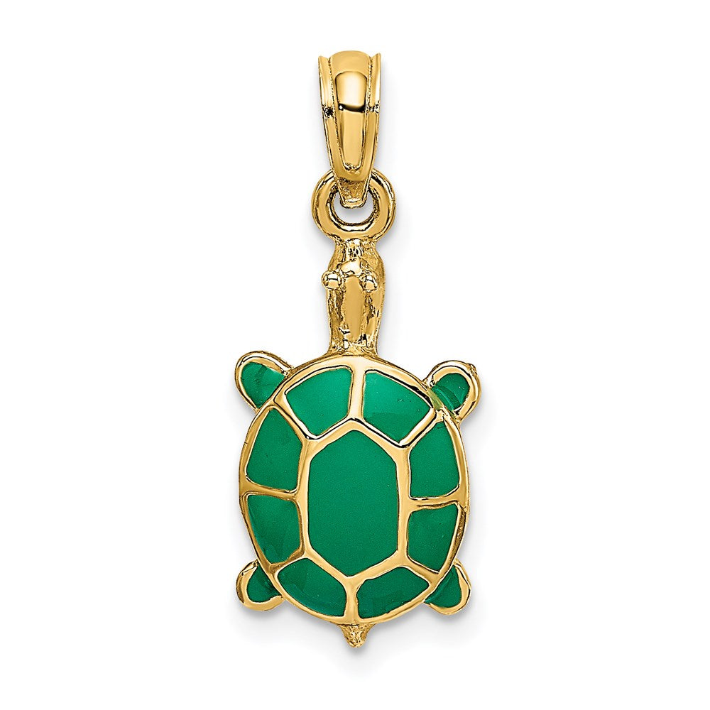 14K Gold Tortoise Pendant with Vibrant Green Enamel - Charlie & Co. Jewelry