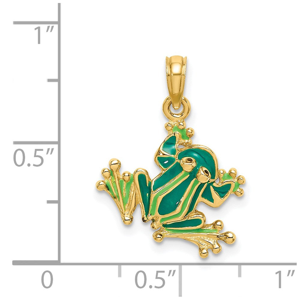 14K Gold Lively Green Enameled Frog Charm - Charlie & Co. Jewelry