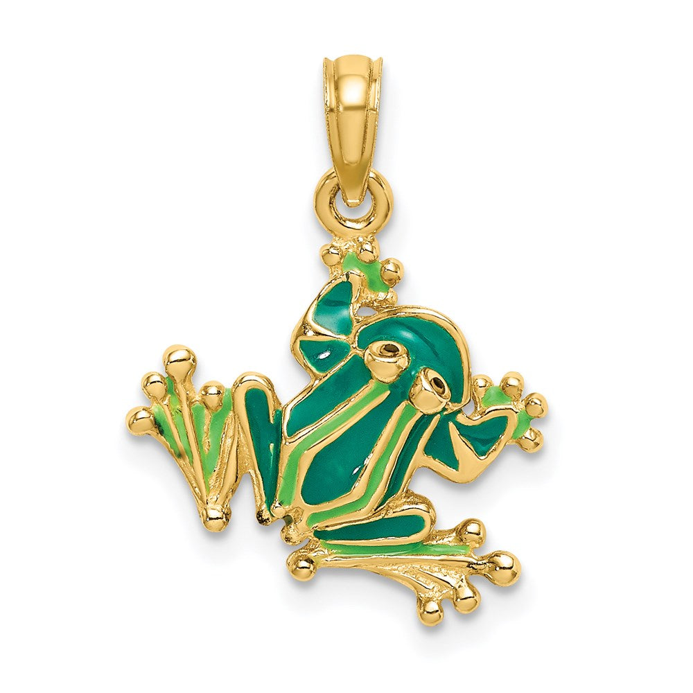 14K Gold Lively Green Enameled Frog Charm - Charlie & Co. Jewelry