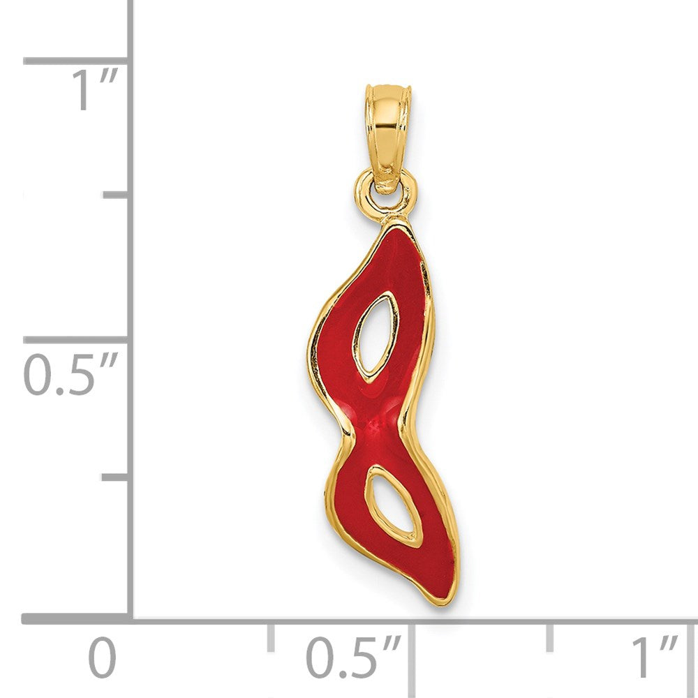 14K Gold Red Enamel Masquerade Mask Necklace Pendant - Charlie & Co. Jewelry