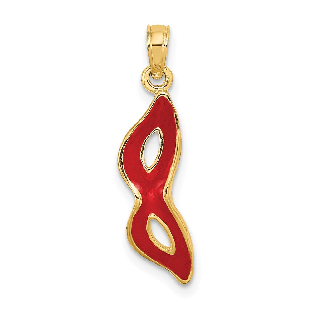 14K Gold Red Enamel Masquerade Mask Necklace Pendant - Charlie & Co. Jewelry