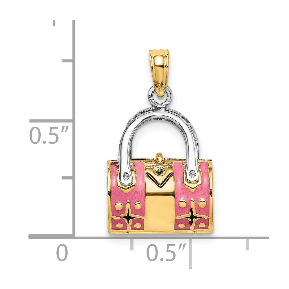 14K Gold 3D Pink Enameled Handbag Pendant - Charlie & Co. Jewelry