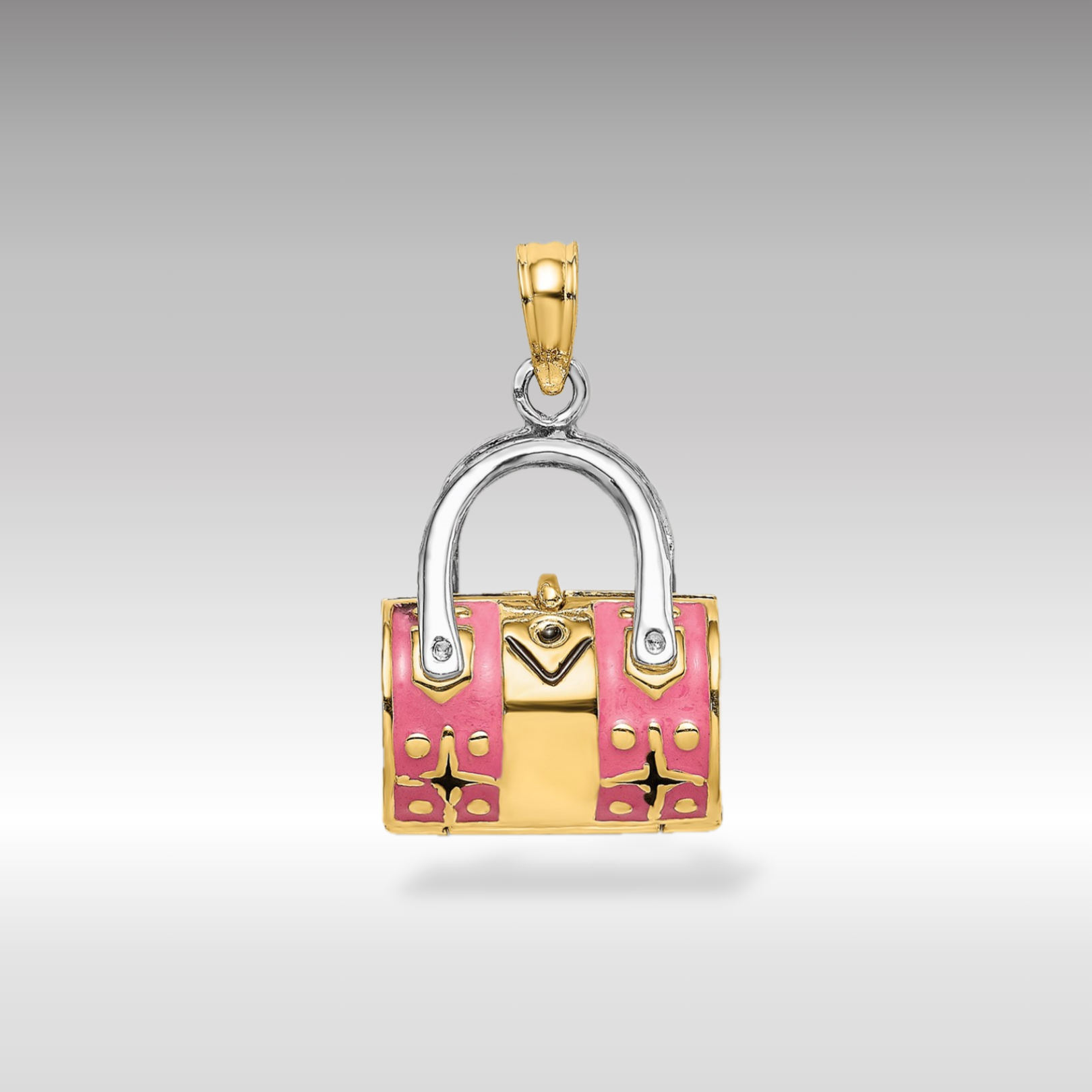 14K Gold 3D Pink Enameled Handbag Pendant - Charlie & Co. Jewelry