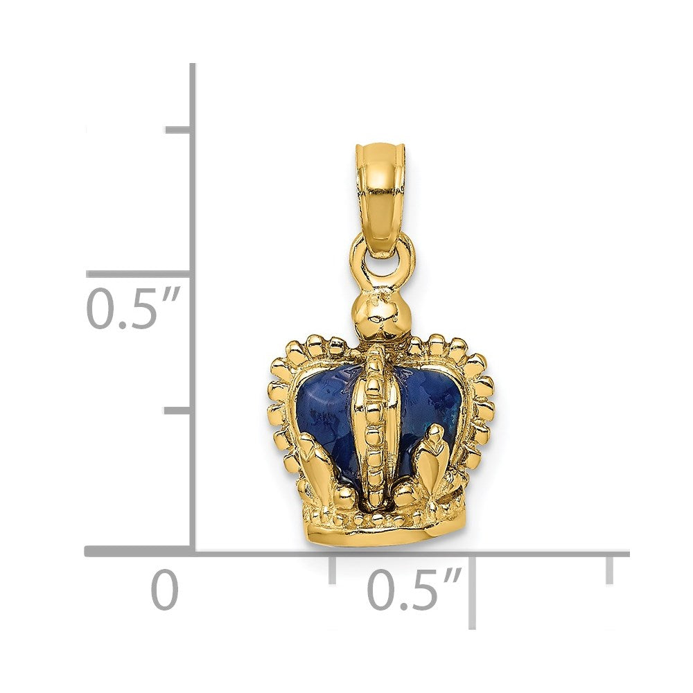Gold 3-D with Blue Enamel Crown Charm Necklace - Model K6943 - Charlie & Co. Jewelry