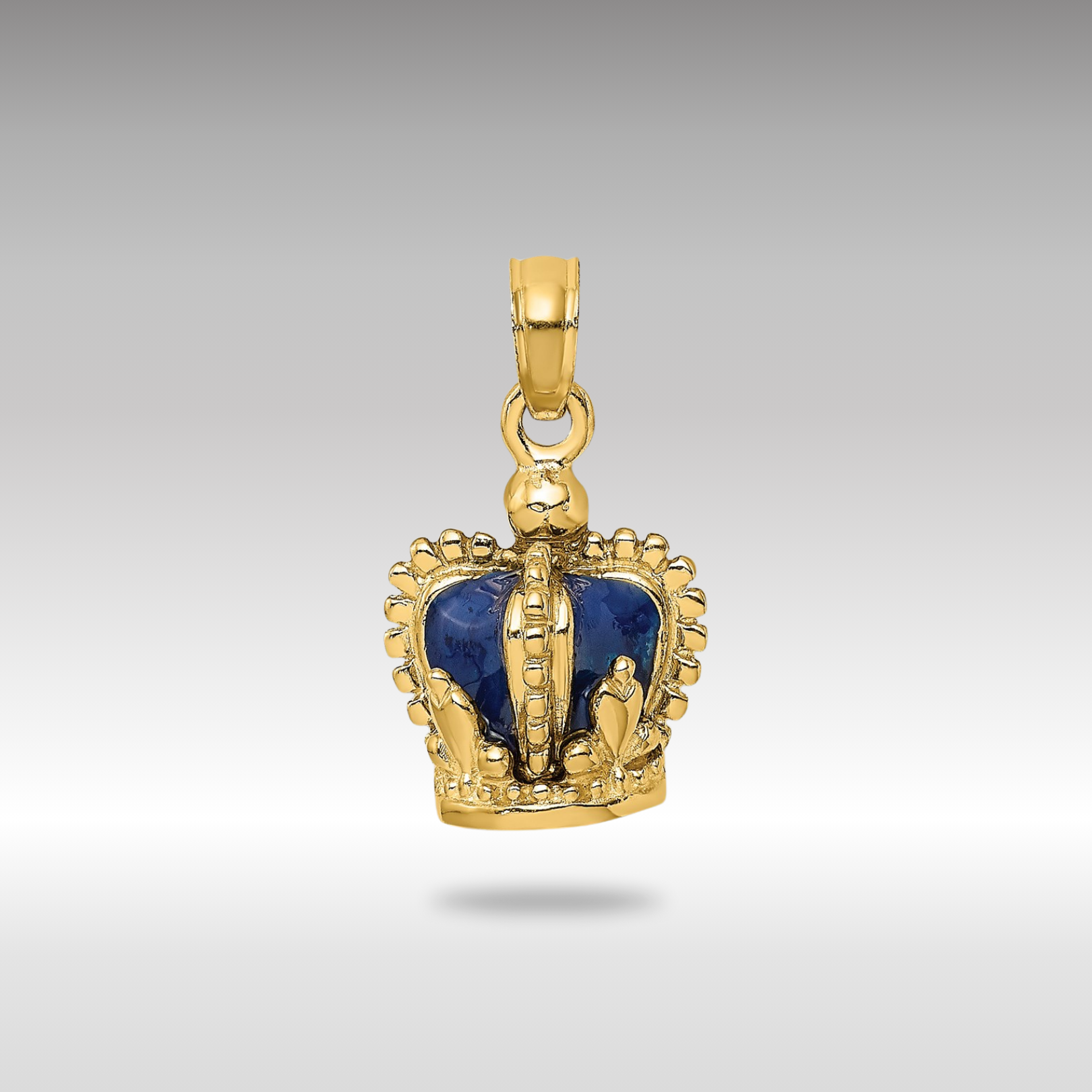 Gold 3-D with Blue Enamel Crown Charm Necklace - Model K6943 - Charlie & Co. Jewelry