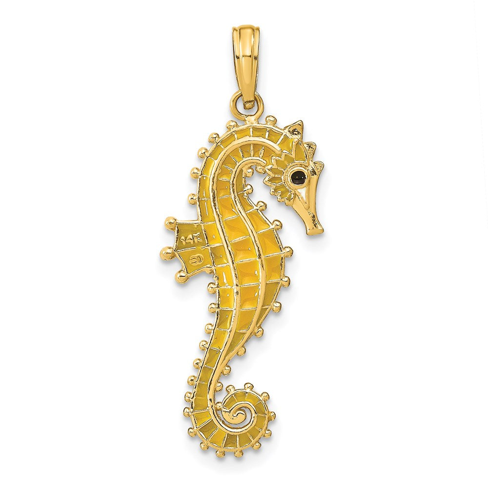 14K Gold 3D Yellow Enamel Seahorse Pendant - Charlie & Co. Jewelry