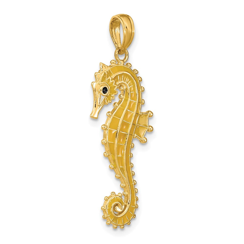 14K Gold 3D Yellow Enamel Seahorse Pendant - Charlie & Co. Jewelry