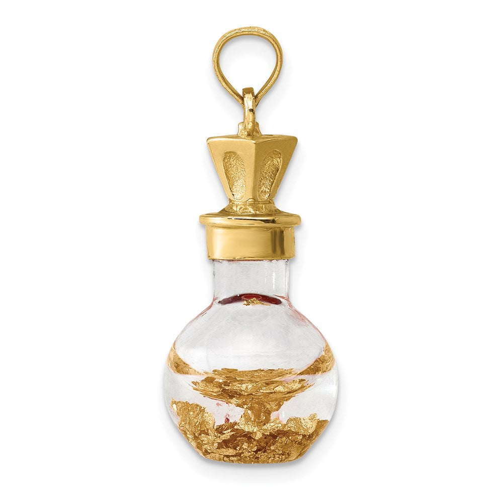 14K Gold 3D Gold Leaf in Bottle Pendant - Charlie & Co. Jewelry