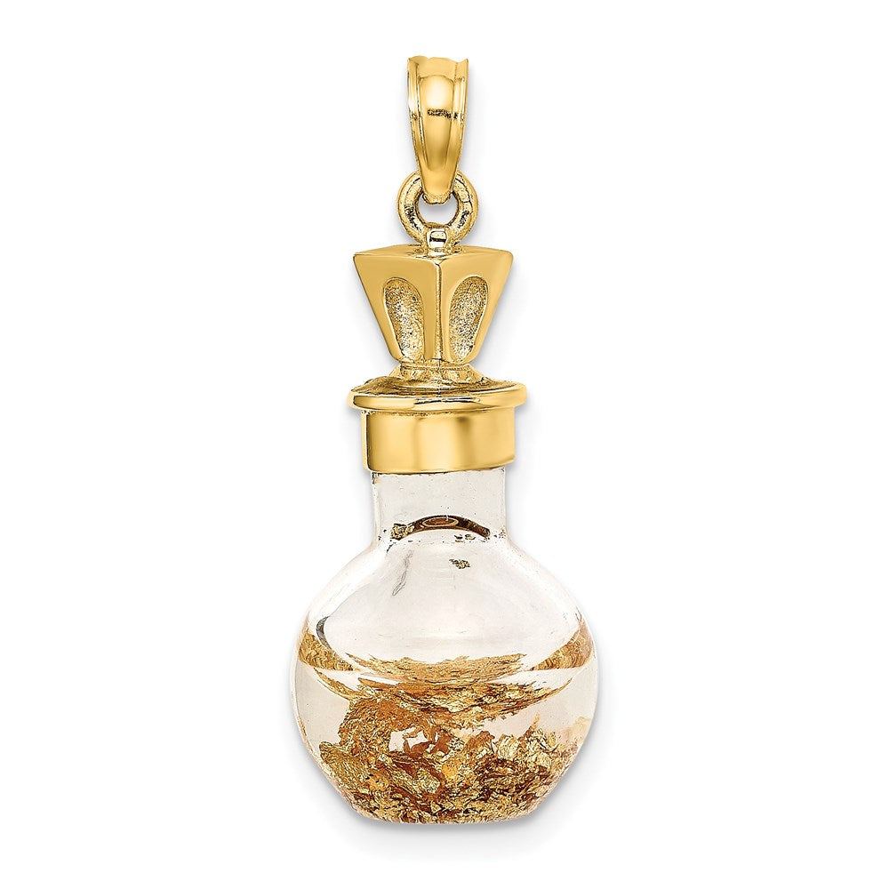 14K Gold 3D Gold Leaf in Bottle Pendant - Charlie & Co. Jewelry