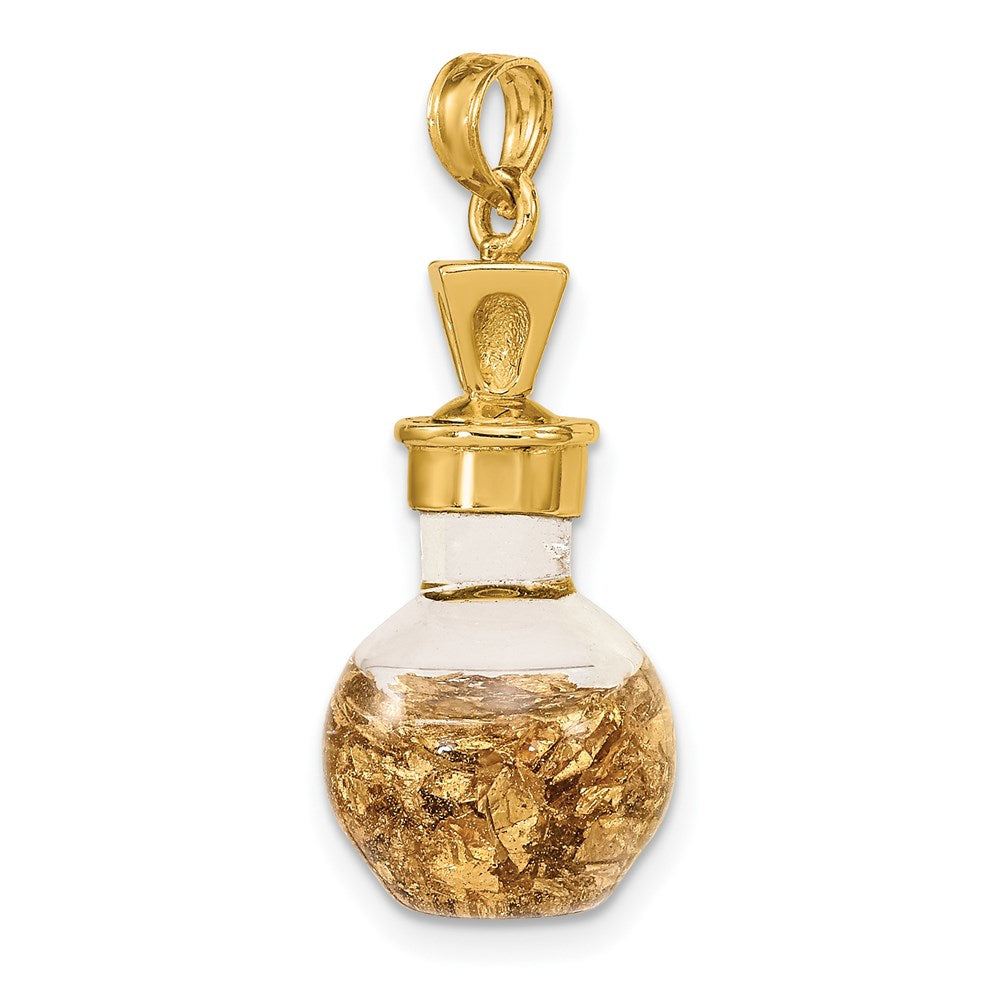 14K Gold 3D Gold Leaf in Bottle Pendant - Charlie & Co. Jewelry