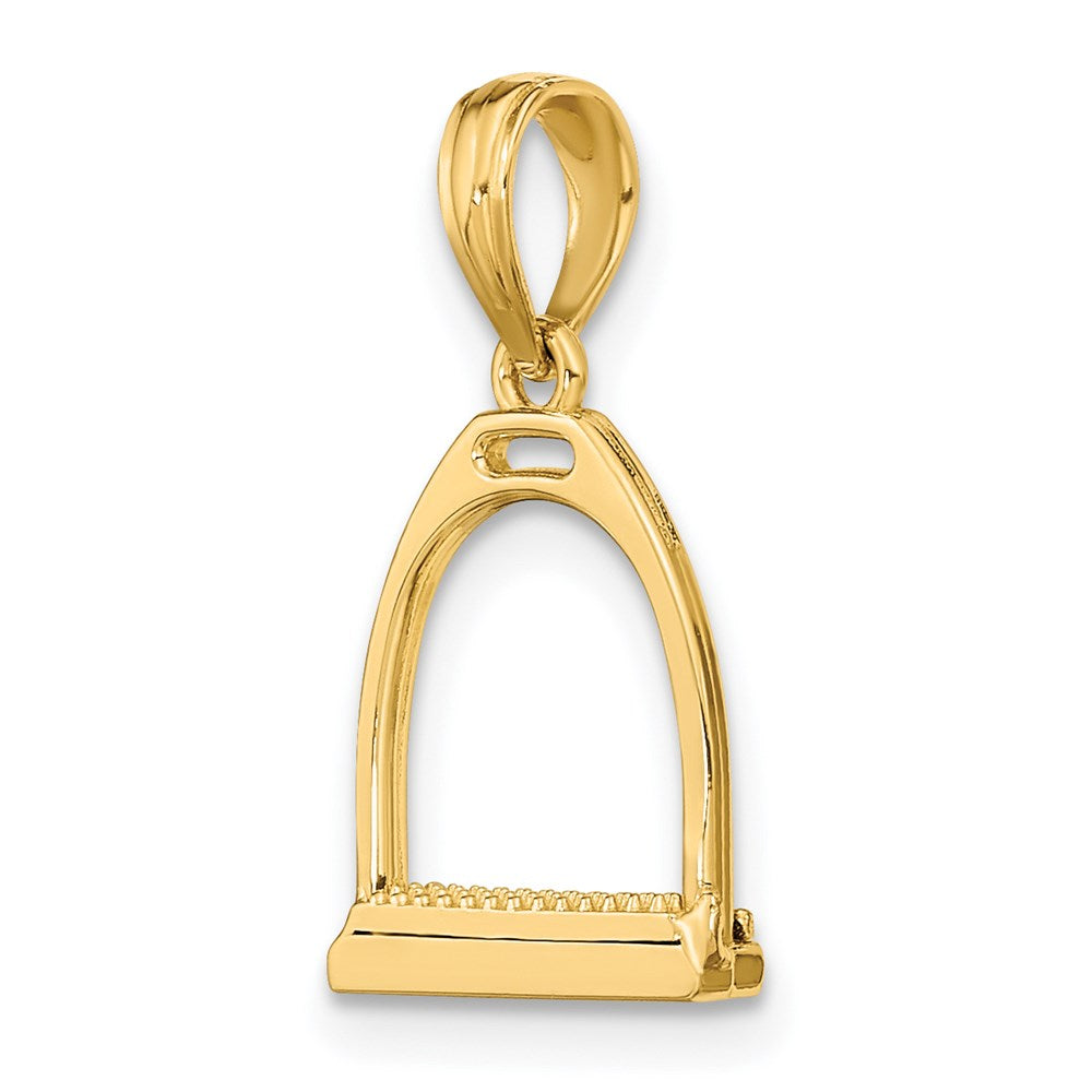14K Gold 3-D Polish Small Horse Stirrup Necklace Pendant - Charlie & Co. Jewelry