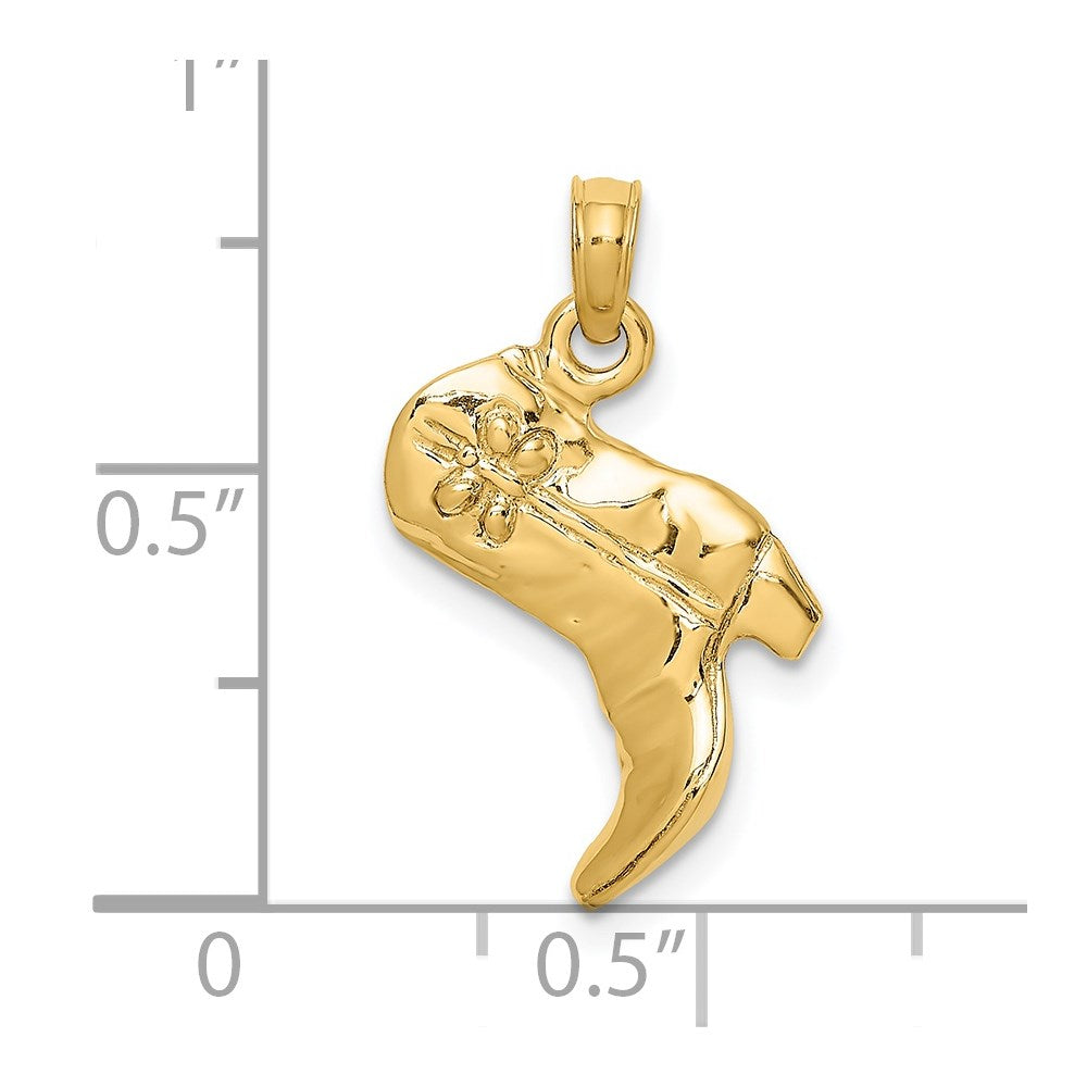 Gold 3-D Polished Cowboy Boot Charm Model-K7331 - Charlie & Co. Jewelry