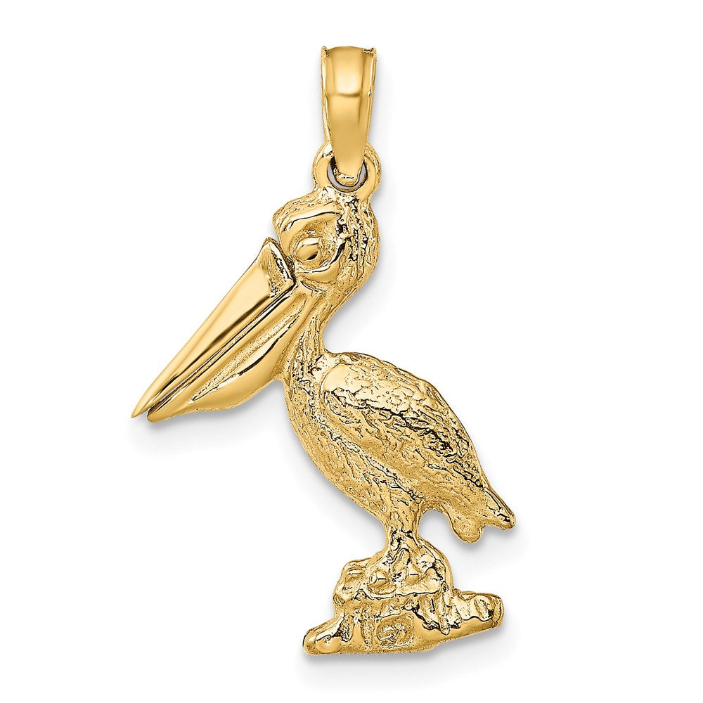 Gold 3-D Standing Pelican with Moveable Mouth Charm Necklace - Model K7695 - Charlie & Co. Jewelry