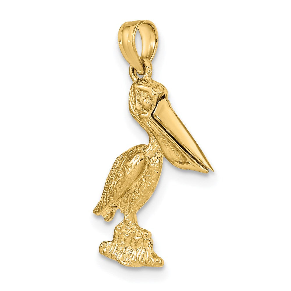 Gold 3-D Standing Pelican with Moveable Mouth Charm Necklace - Model K7695 - Charlie & Co. Jewelry