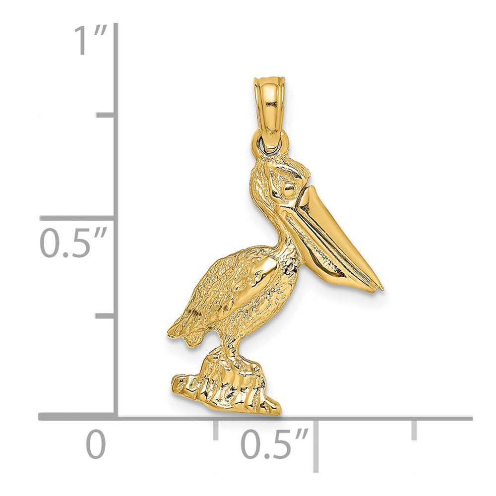 Gold 3-D Standing Pelican with Moveable Mouth Charm Necklace - Model K7695 - Charlie & Co. Jewelry