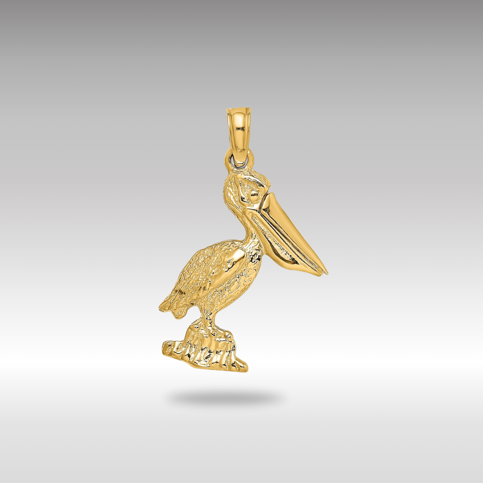 Gold 3-D Standing Pelican with Moveable Mouth Charm Necklace - Model K7695 - Charlie & Co. Jewelry