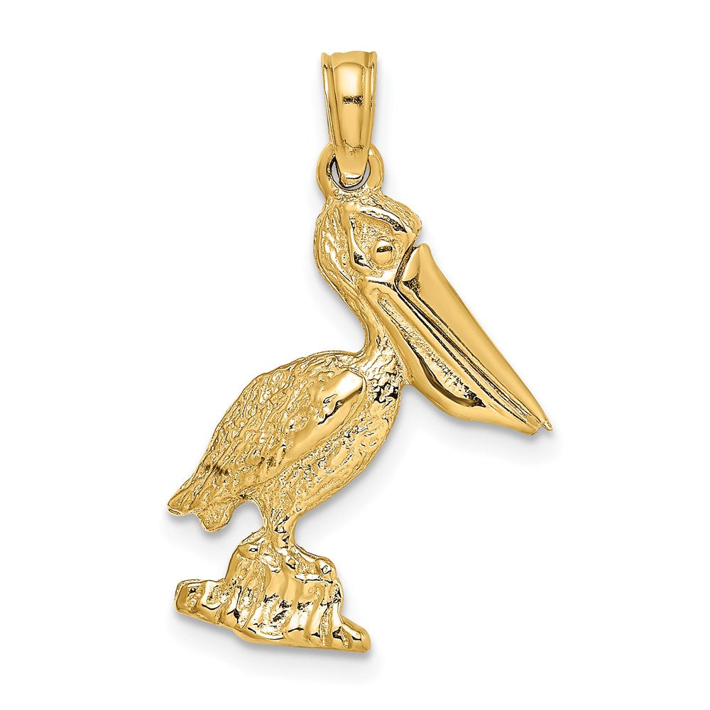 Gold 3-D Standing Pelican with Moveable Mouth Charm Necklace - Model K7695 - Charlie & Co. Jewelry