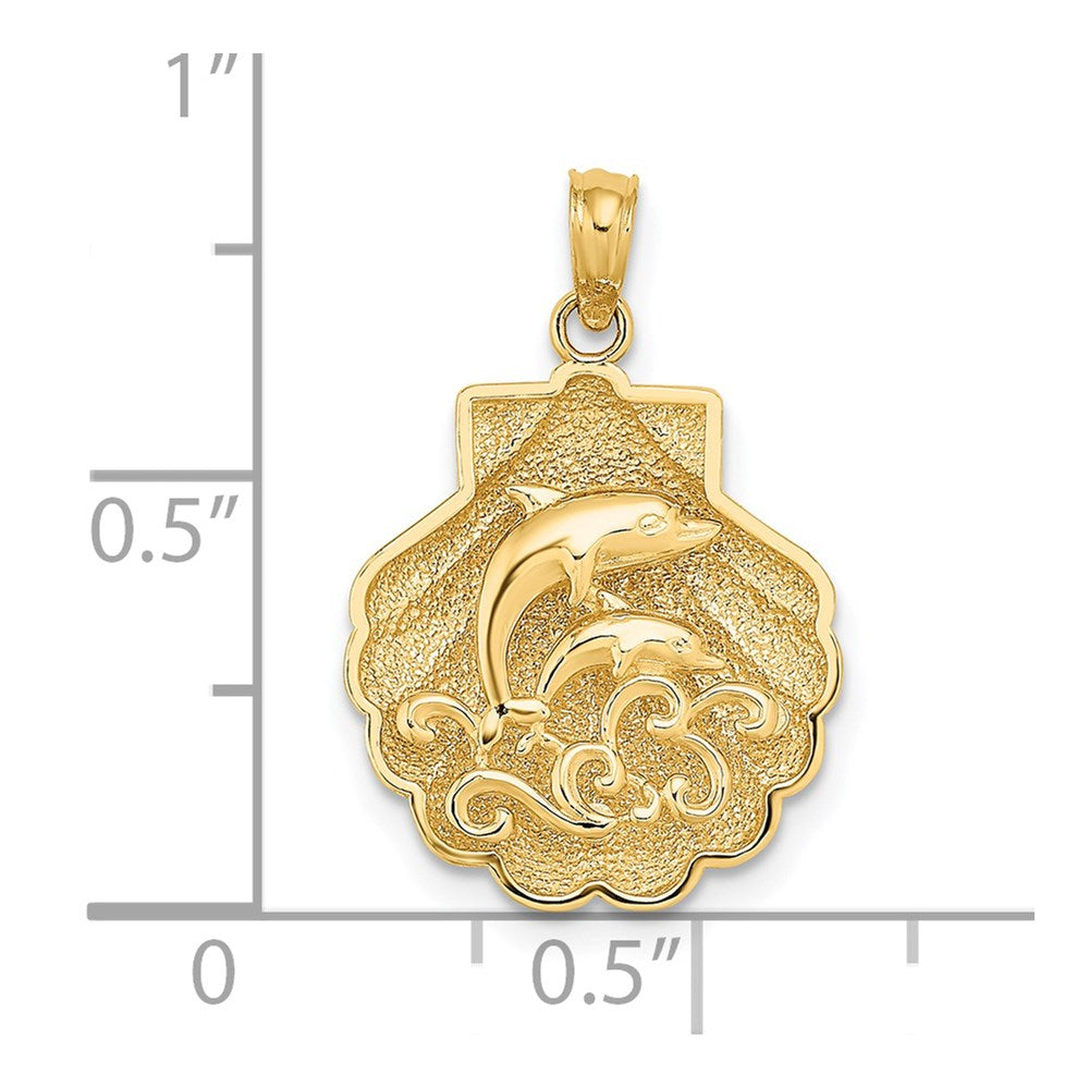 14K Gold Reversible Dolphins and Waves in Shell Pendant - Charlie & Co. Jewelry