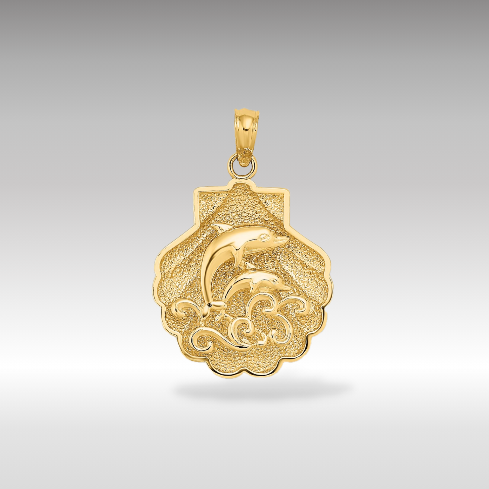 14K Gold Reversible Dolphins and Waves in Shell Pendant - Charlie & Co. Jewelry