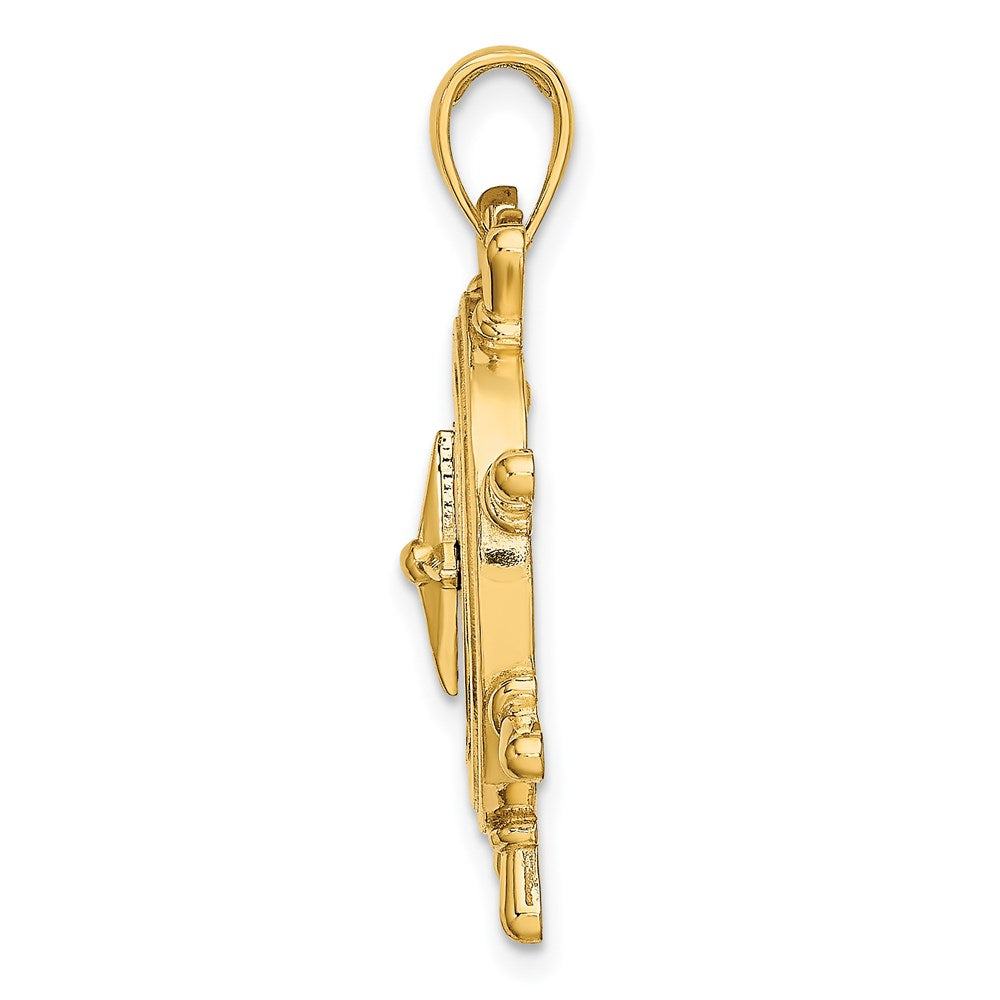 14K Gold Ship's Wheel with Nautical Compass Pendant - Charlie & Co. Jewelry