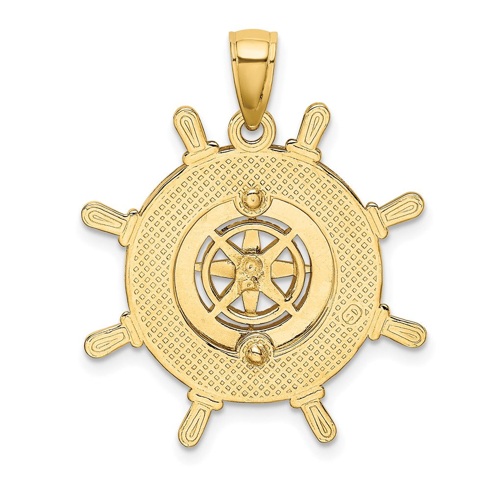 14K Gold Ship's Wheel with Nautical Compass Pendant - Charlie & Co. Jewelry