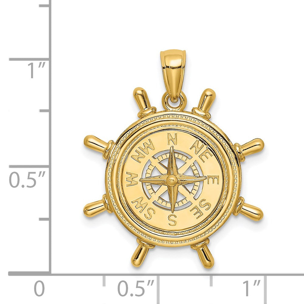 14K Gold Ship's Wheel with Nautical Compass Pendant - Charlie & Co. Jewelry