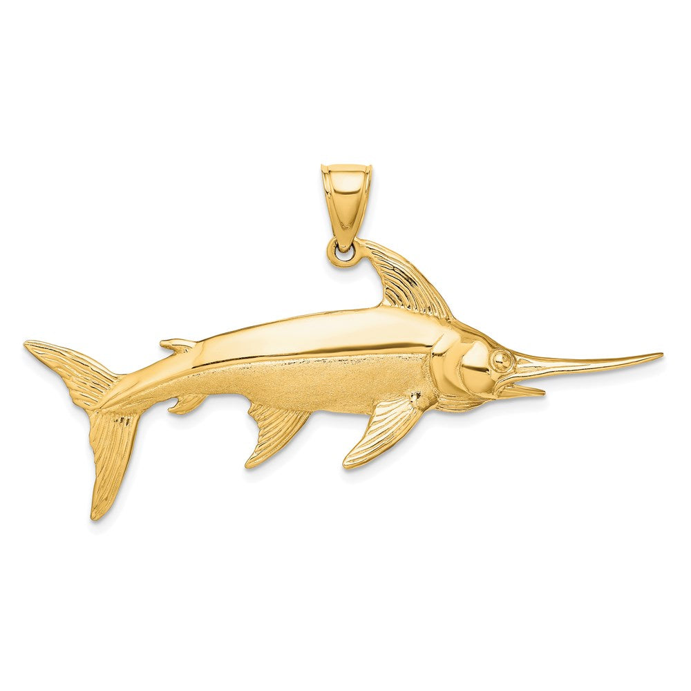 14K Gold 3D Polished/Satin Swordfish Pendant - Charlie & Co. Jewelry