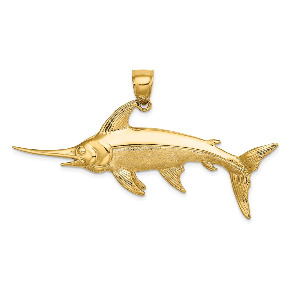 14K Gold 3D Polished/Satin Swordfish Pendant - Charlie & Co. Jewelry