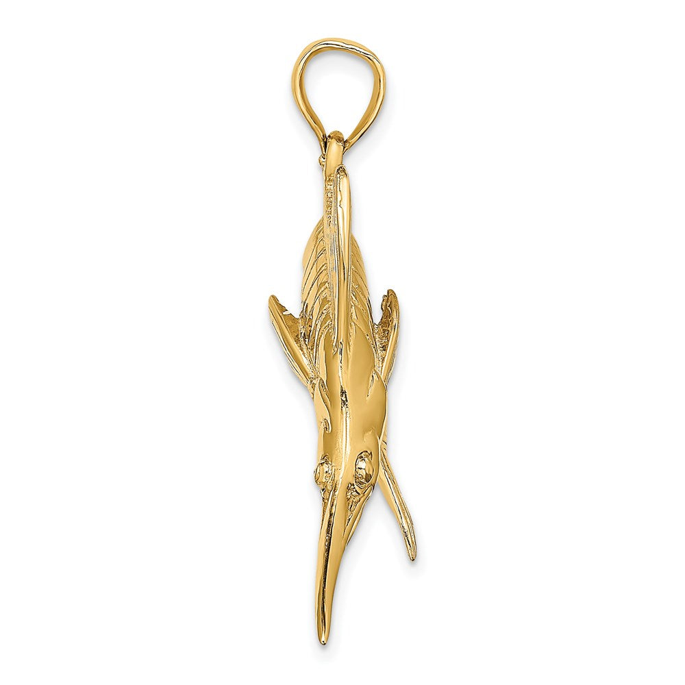 14K Gold 3D Polished/Satin Blue Marlin Pendant - Charlie & Co. Jewelry