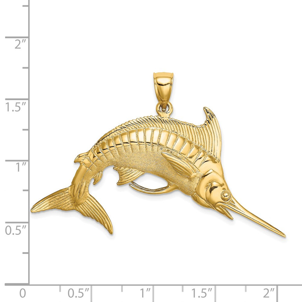 14K Gold 3D Polished/Satin Blue Marlin Pendant - Charlie & Co. Jewelry