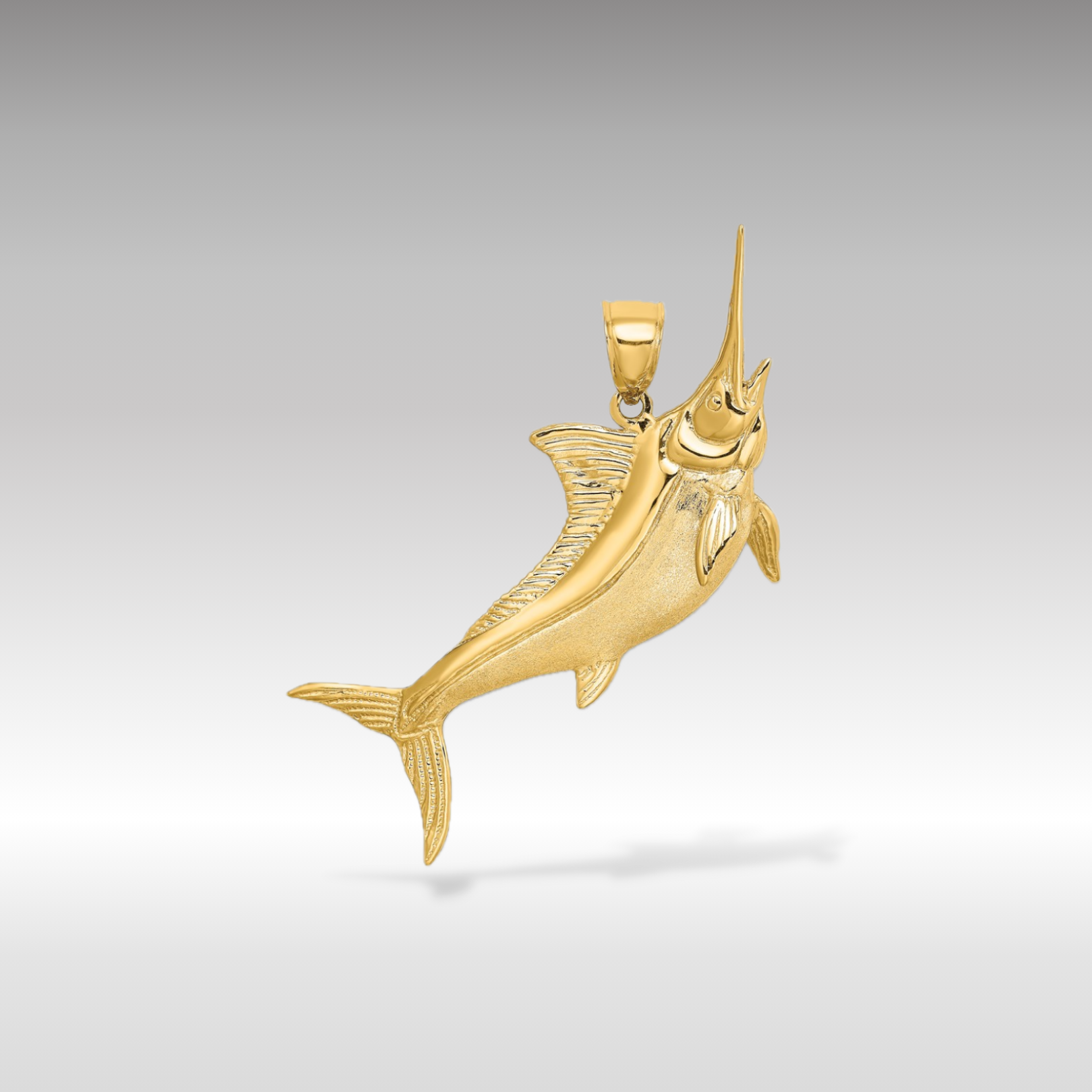 14K Gold 3D Satin/Polished Marlin Pendant - Charlie & Co. Jewelry