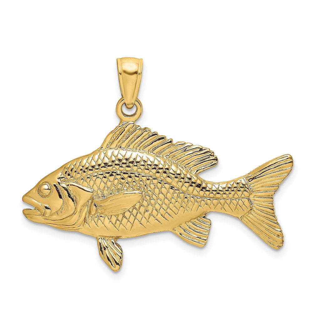 14K Gold 3D Textured Red Snapper Fish Pendant - Charlie & Co. Jewelry