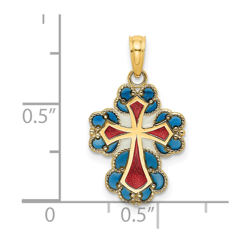 Charlie & Co Jewelry | 14k Blue, White And Red Enameled W/ Lace Trim Cross Charm - Model K8628