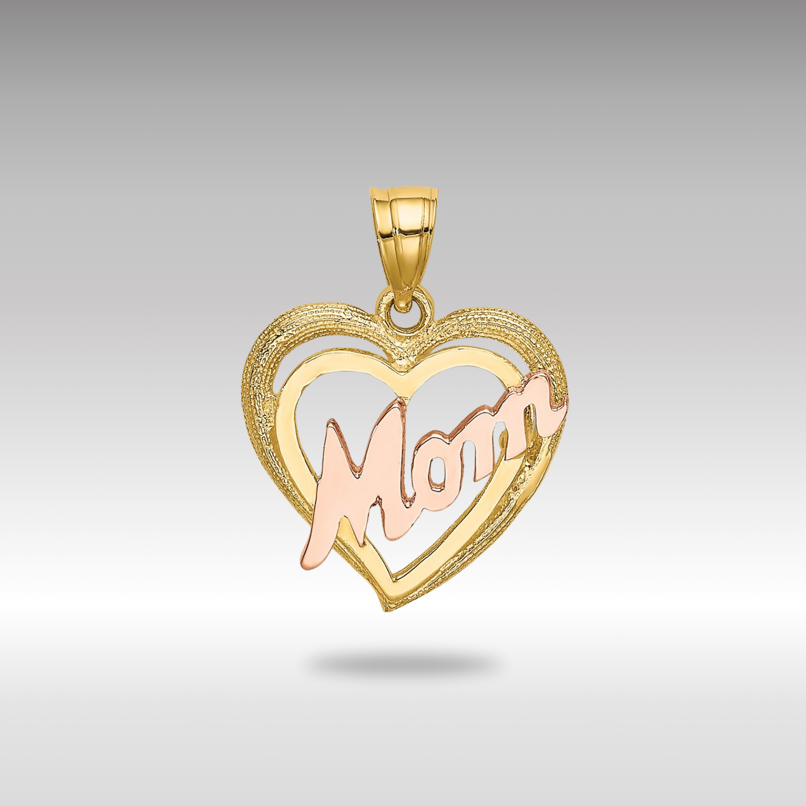 Yellow and Rose Gold MOM Heart Charm Necklace - Model K9060 - Charlie & Co. Jewelry